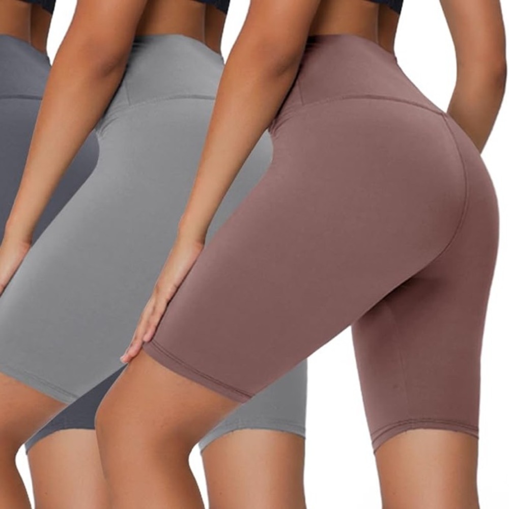 Set of 2- Women's High-Waisted Biker Shorts - light Grey & greyish Pink S/M